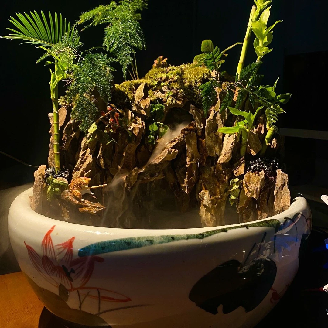 古法养鱼缸可放茶几 瀑布雾化一体一个