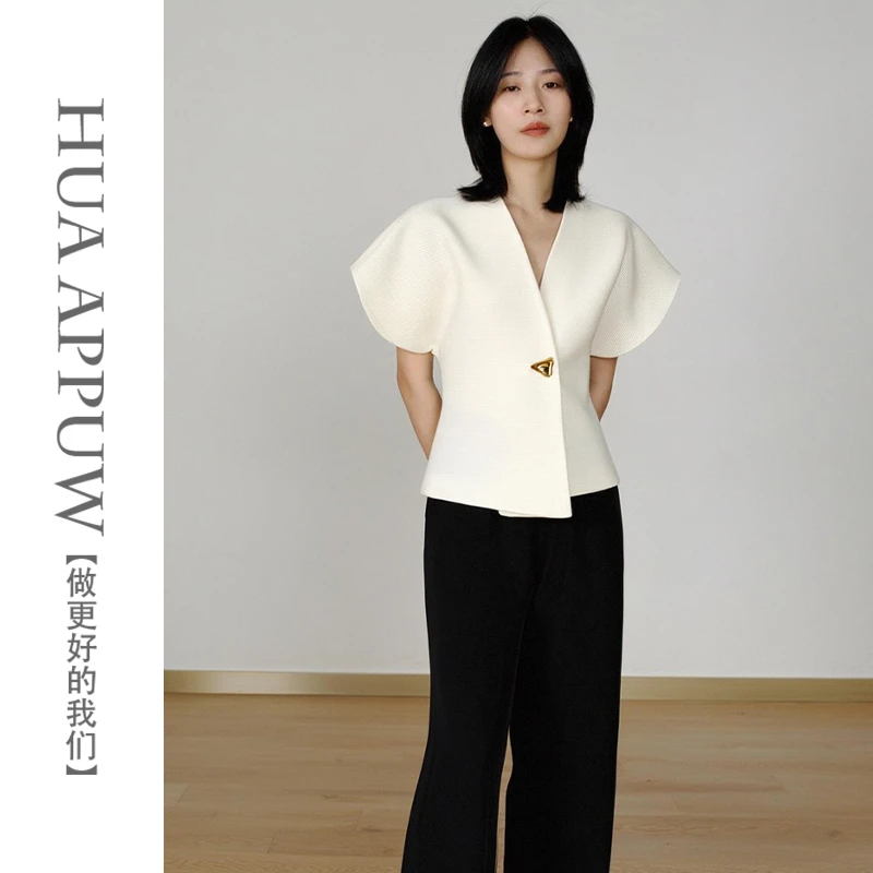 画朴欧若风时髦单品酷飒气质收腰一粒扣不对称衬衫女2025夏季新款