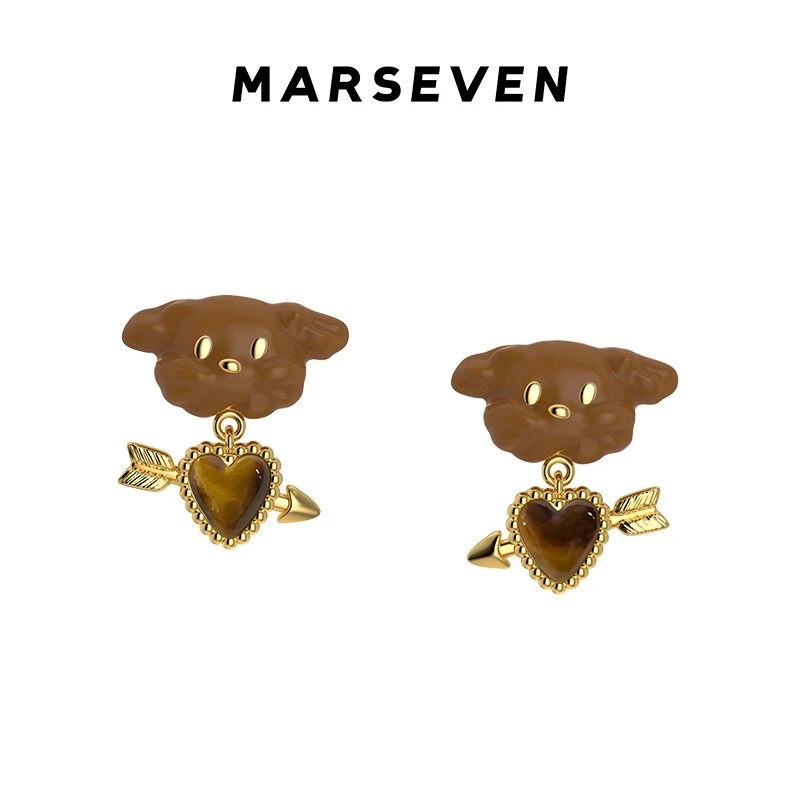 MARSEVEN 铜合金耳饰 小狗系列一箭倾心小狗耳钉可爱小众设计