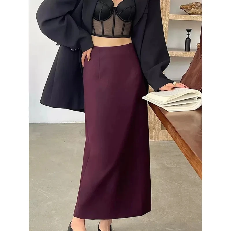 （两个裙长）2025高腰显瘦复古开叉A字裙春秋季冬中长百搭加绒加厚