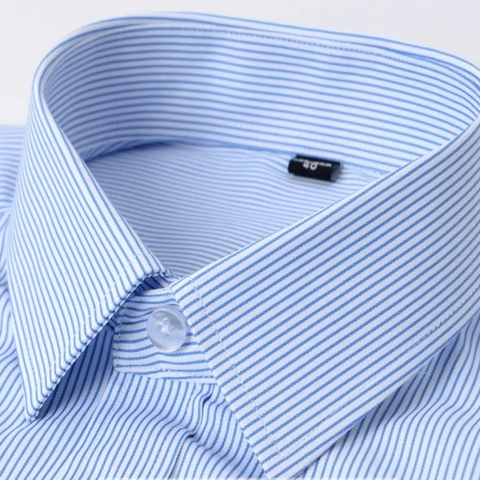 万」高档男士蓝条纹衬衫高棉透气商务办公室新款衬衣加大加肥工装