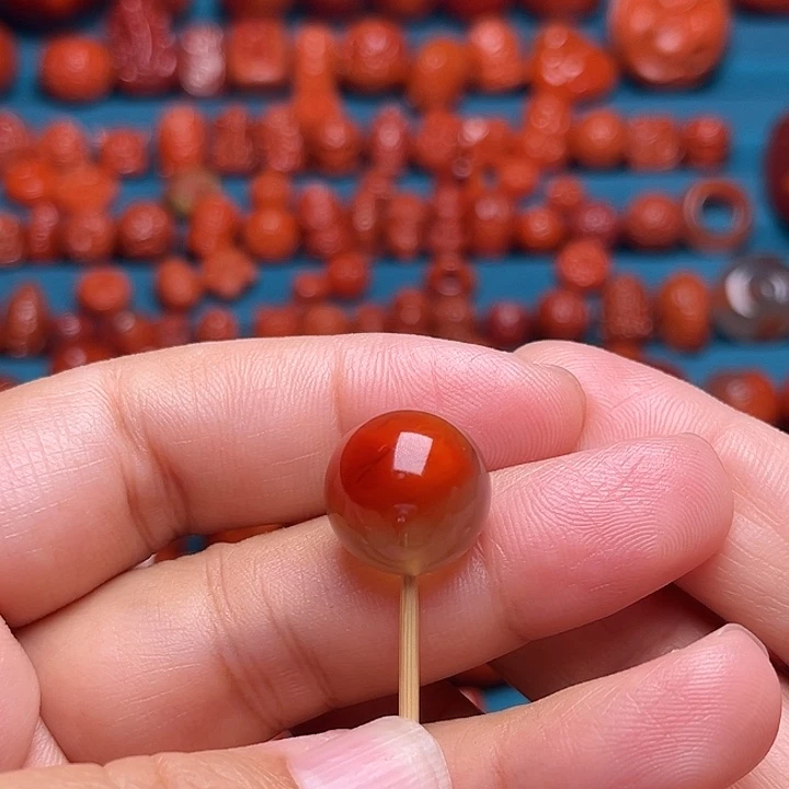 南红玛瑙未镶嵌配饰荔枝冻飘花圆珠14.7mm