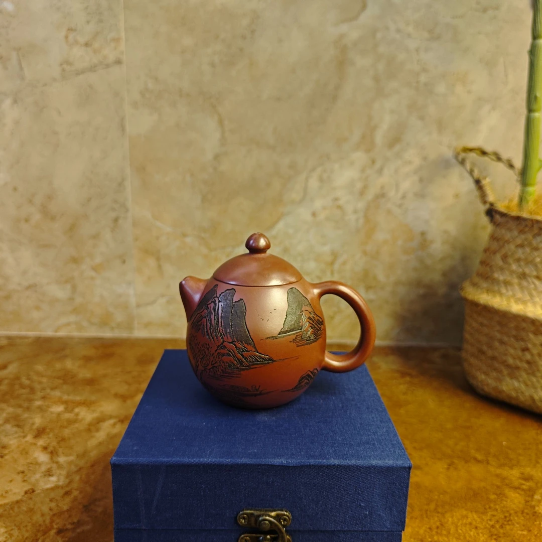 DT1177山水龙蛋龙血砂全手工紫砂壶