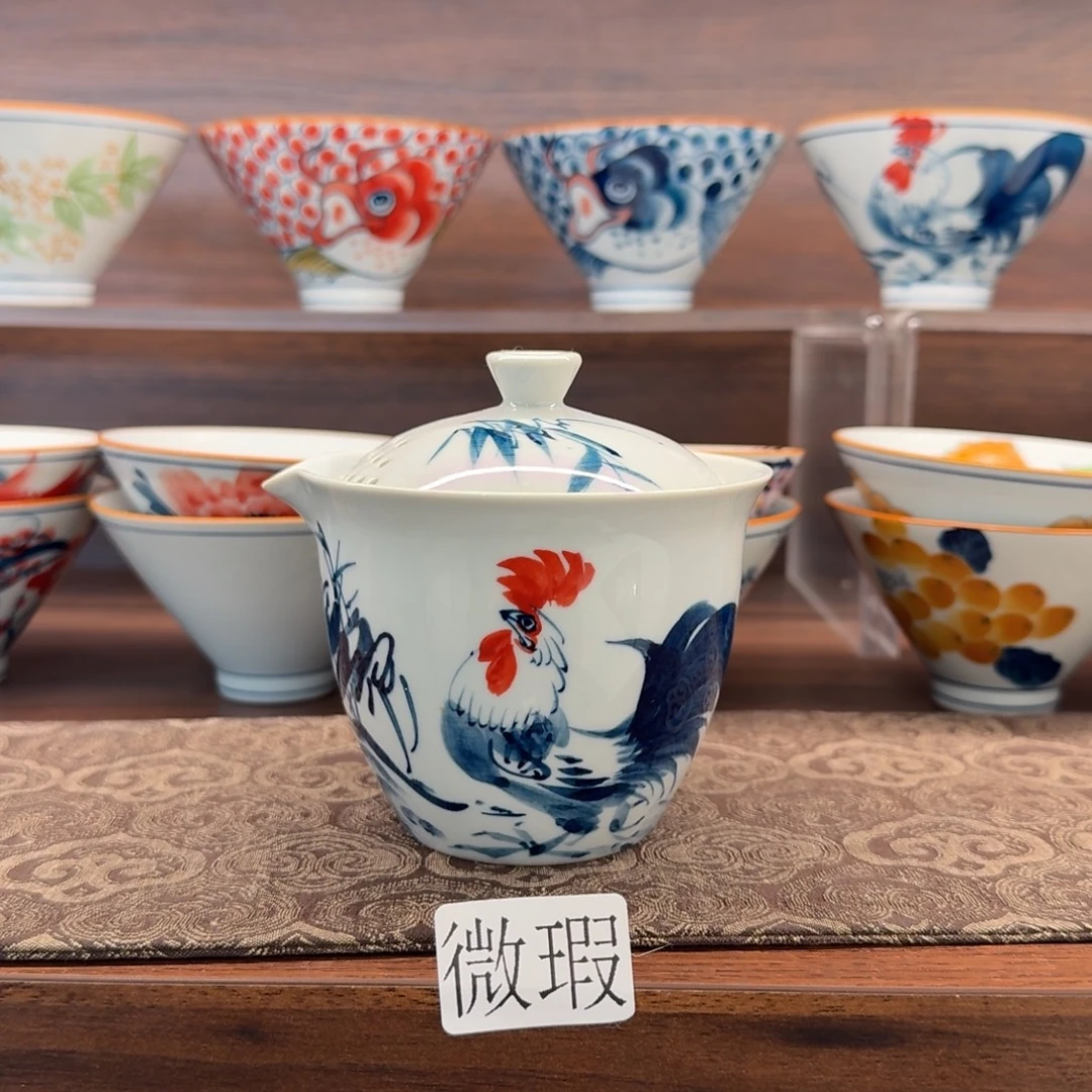 釉下手绘茶具微瑕