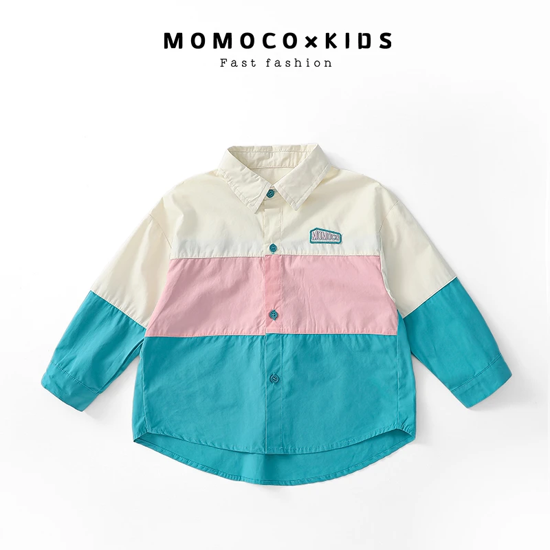 MOMOCO/2024春季新款男童长袖拼接撞色休闲衬衫外套75130234020