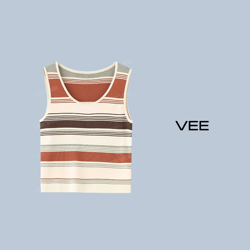 【专属】VEE【条纹际遇】新款百搭彩色条纹无袖针织打底背心
