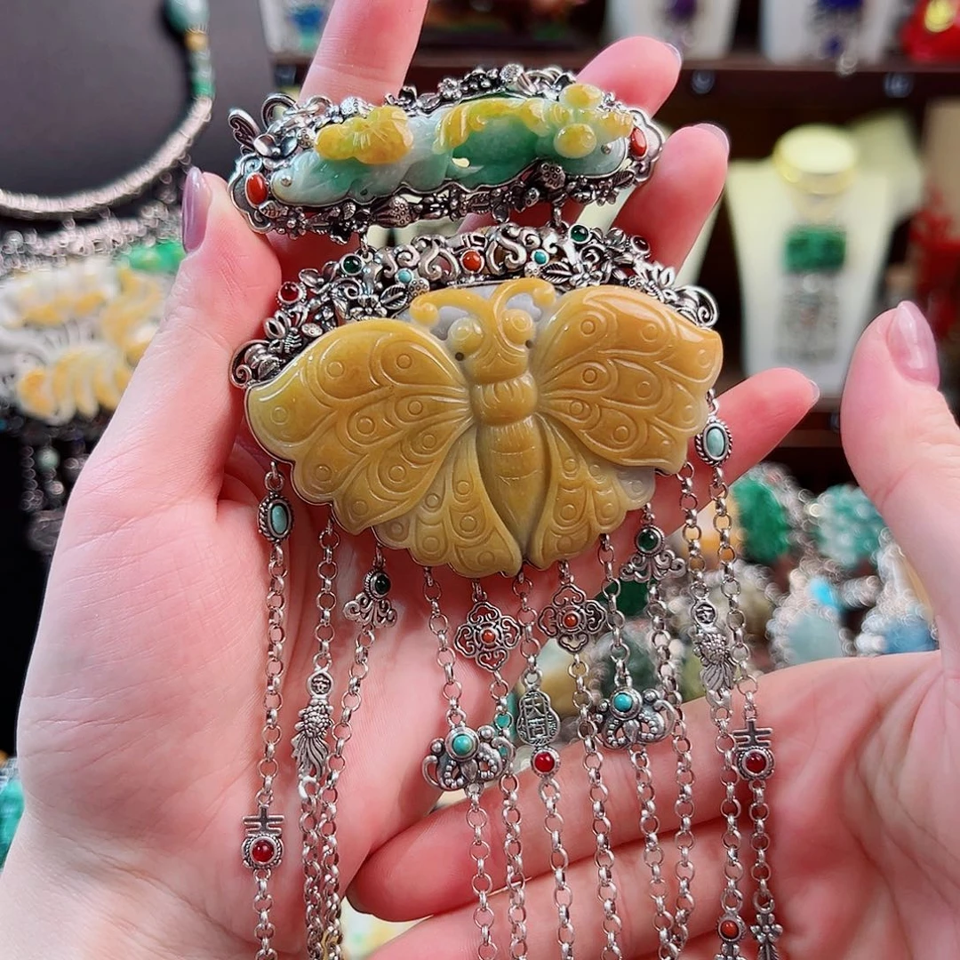 翡翠银S925镶嵌吊坠锦象原创设计款式吊坠