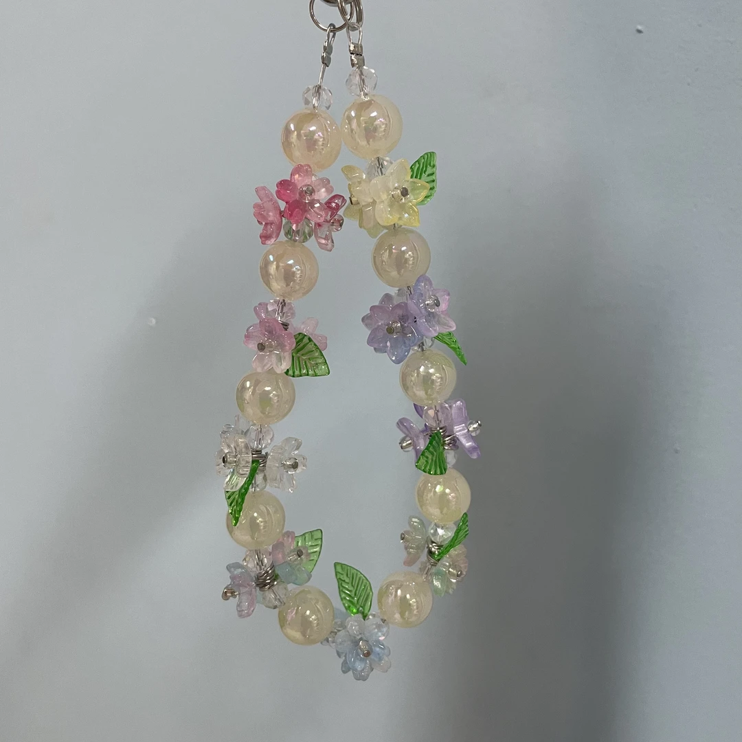 手腕夜光光变珠多彩花簇款手机链H387