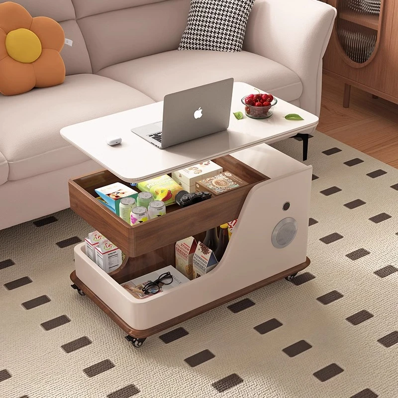 可移动升降岩板沙发边柜边几客厅小推车多功能实木升降茶几家用