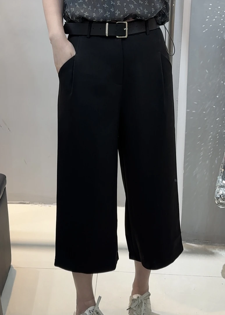 【8811】夏季简约宽松黑色薄款直筒显瘦百搭七分阔腿裤