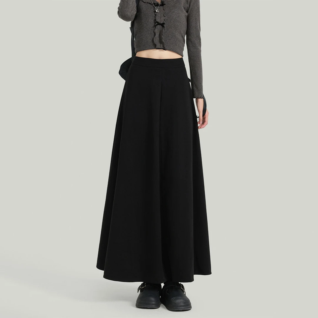 韩系简约黑色显瘦遮肚子半身裙秋季大码梨型身材宽松遮胯百搭长裙