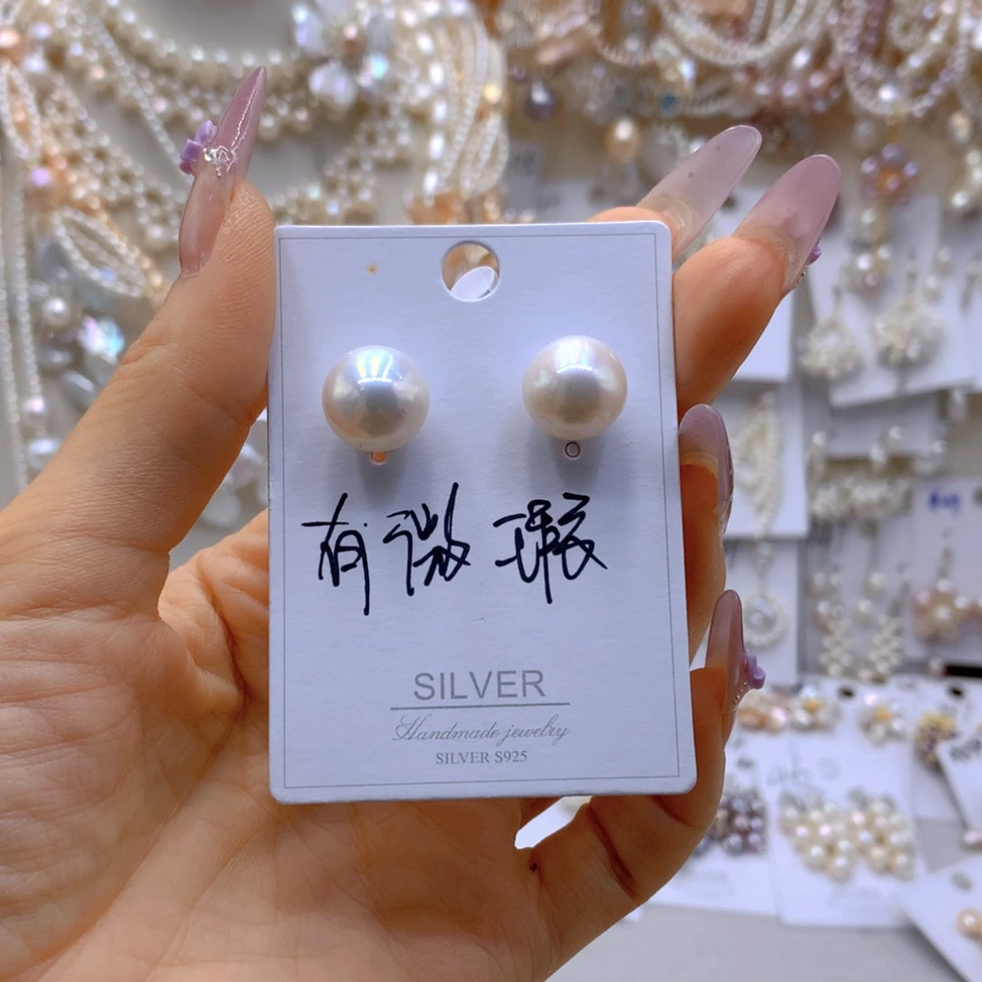 银S925镶嵌耳饰淡水珍珠霞*
