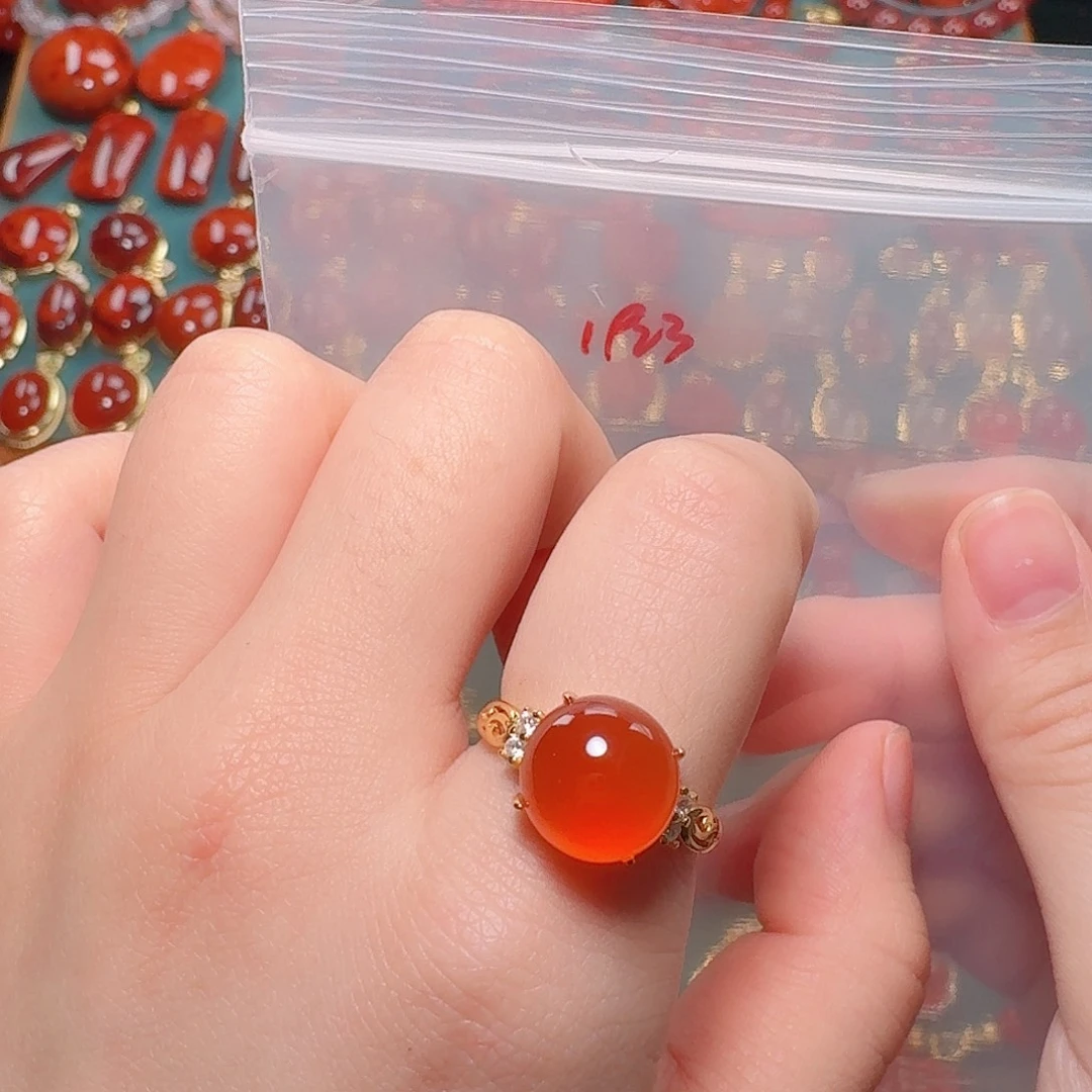 南红玛瑙银S925镶嵌戒指