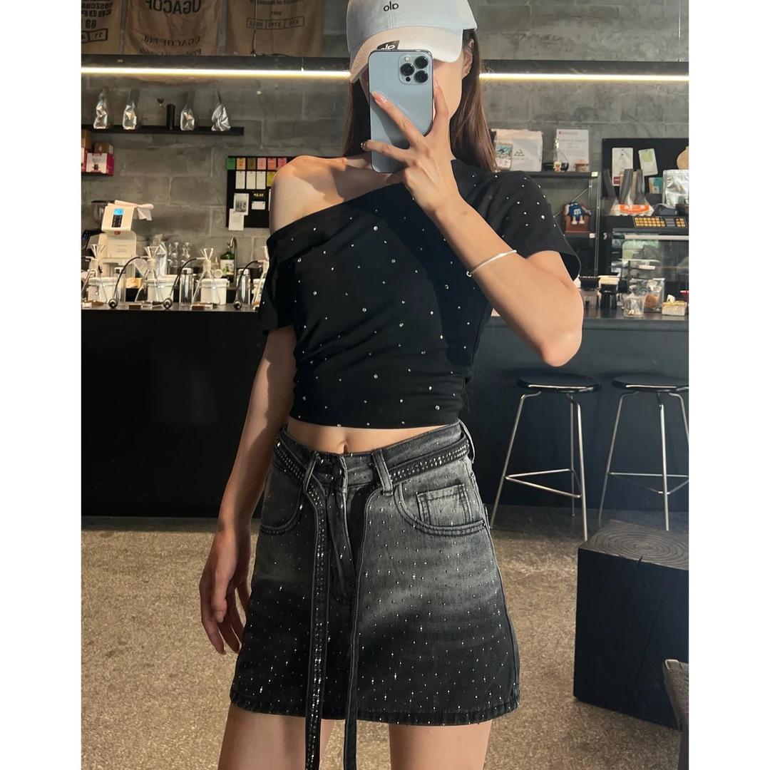 「满天星」爆闪气质包臀牛仔短裙（有内衬）