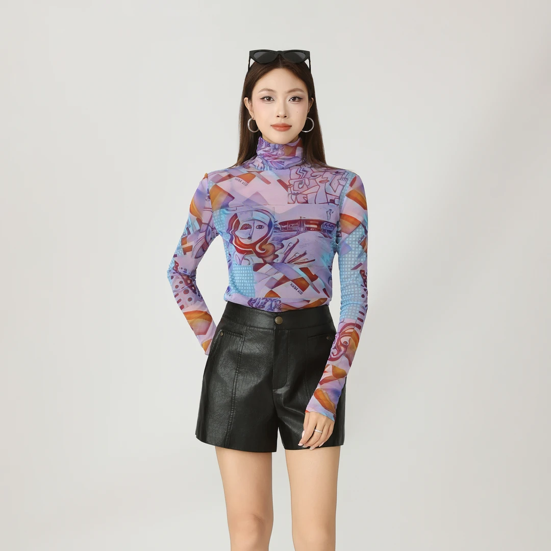 AMASS/阿玛施 早秋百搭时尚字母造型套头高领长袖T恤女5300587