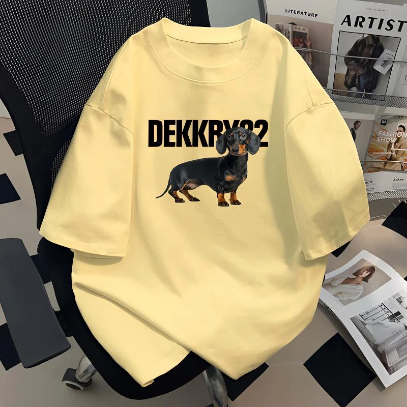 jtrt潮牌美式趣味腊肠小狗设计印花夏季纯棉短袖t恤男女宽松上衣