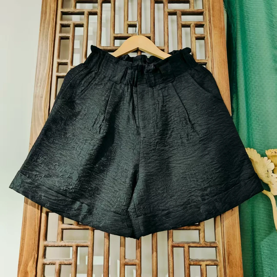 （LK109-2）凤徕兮私人定制黑色福禄底加衬全松紧花边腰中裤