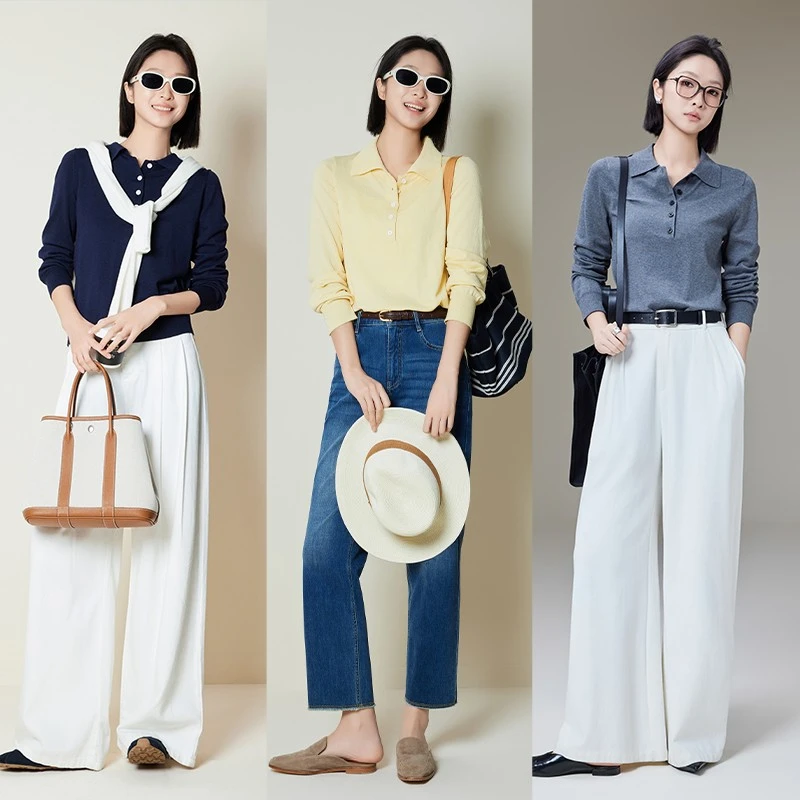 美洋MEIYANG 格雷POLO针织衫 老钱知识分子基础百搭翻领排扣上衣U