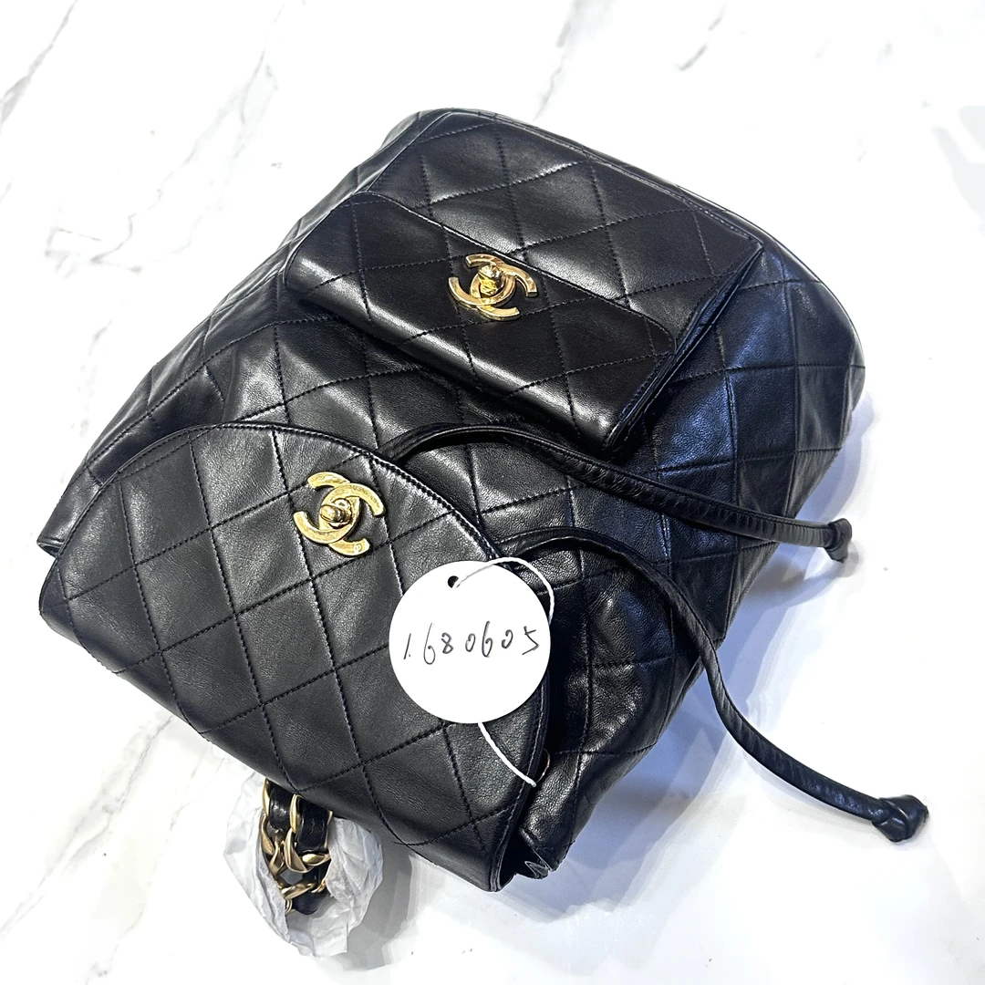 95新 Chanel/香奈儿 夏七中古/黑金duma 双肩包/1680605