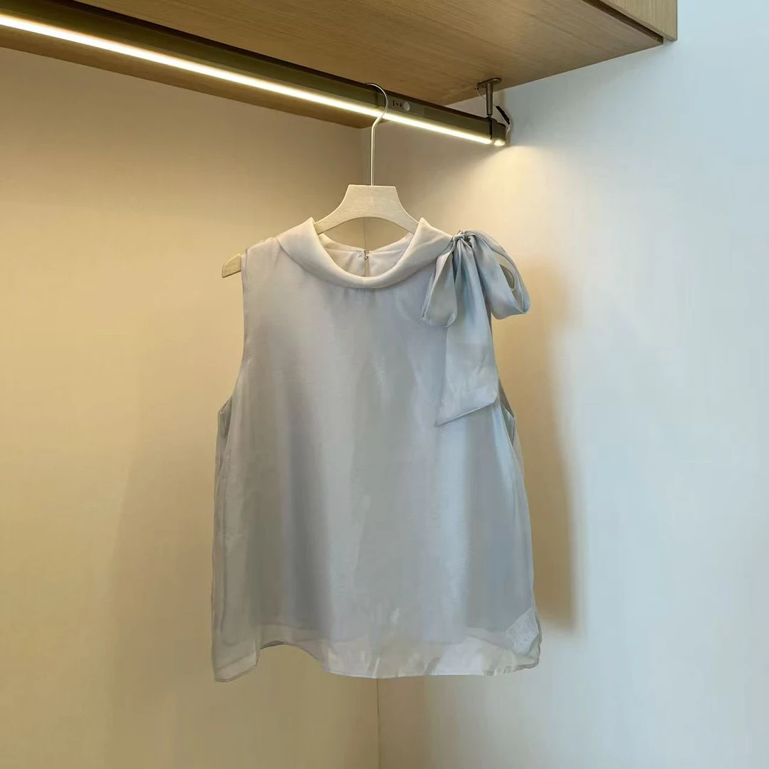 【Barbie Jingni】6270 法式温柔蝴蝶结设计感无袖韩系上衣小衫女士