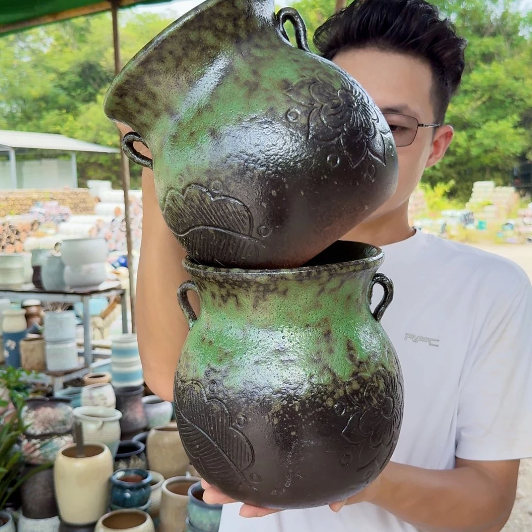 紫砂花盆口18高20（两个葫芦牛油果文林