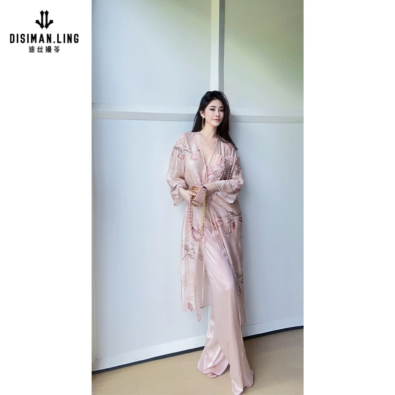 【迪丝嫚苓】粉色莱赛尔气质套装时尚夏季中式印花原创设计小众国风