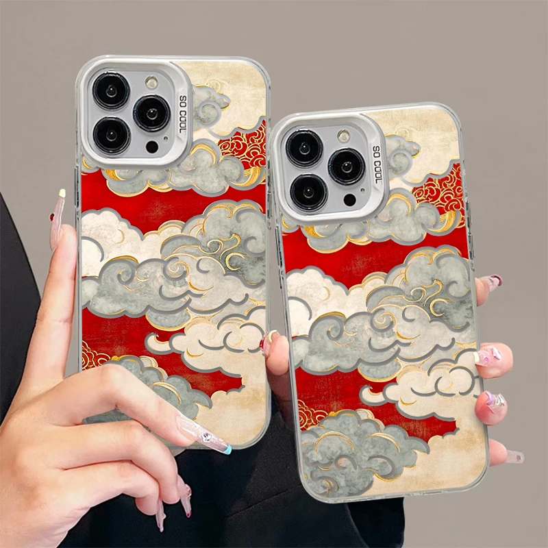 红底金边祥云适用苹果17/16promax元气手机壳华为p70vivo小米oppo