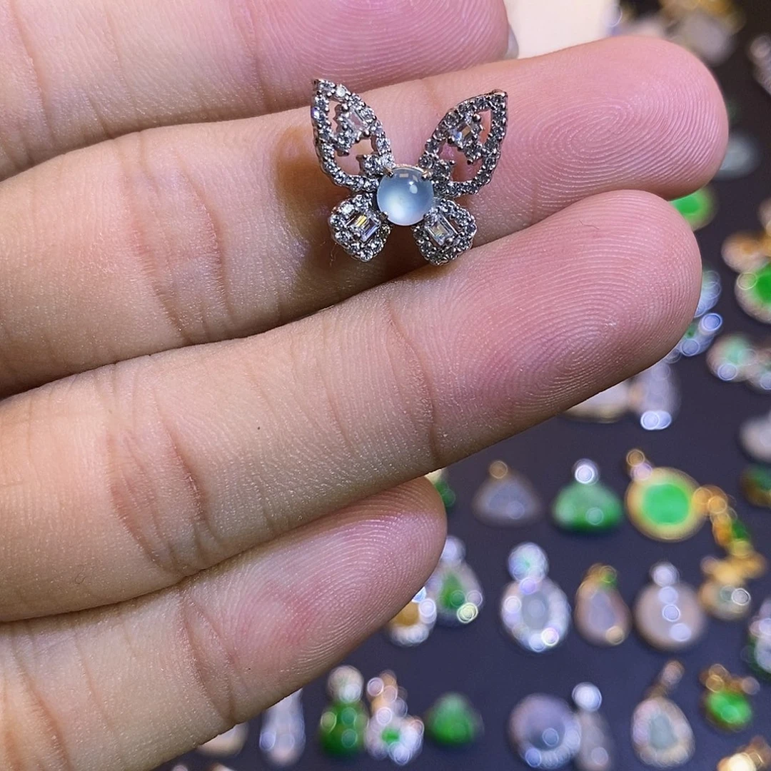 吊坠(不含链)银S925镶嵌翡翠