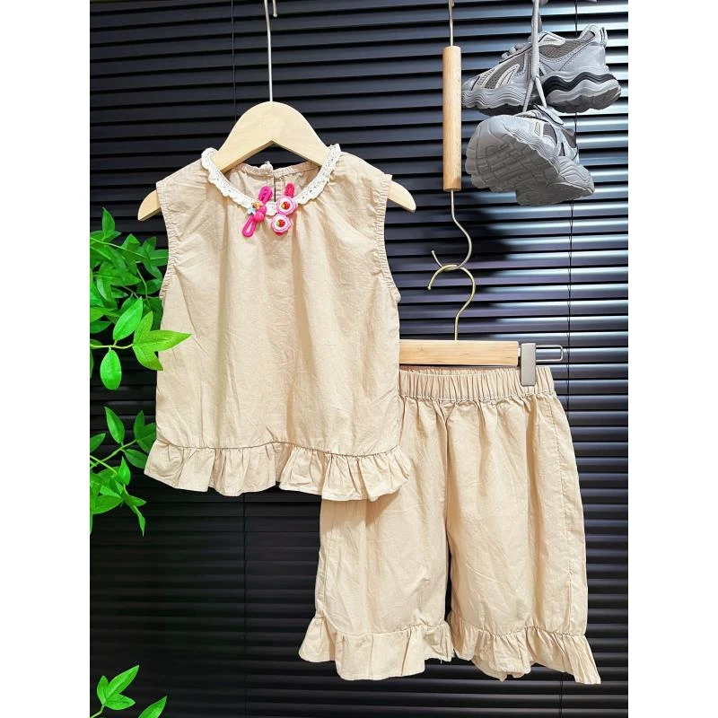 女童2025夏季新款花边无袖套装森系轻奢休闲田园百搭甜美