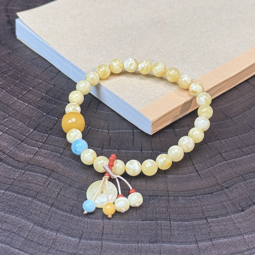 瑞然头货天然白花蜡手串女款时尚百搭经典单圈6+