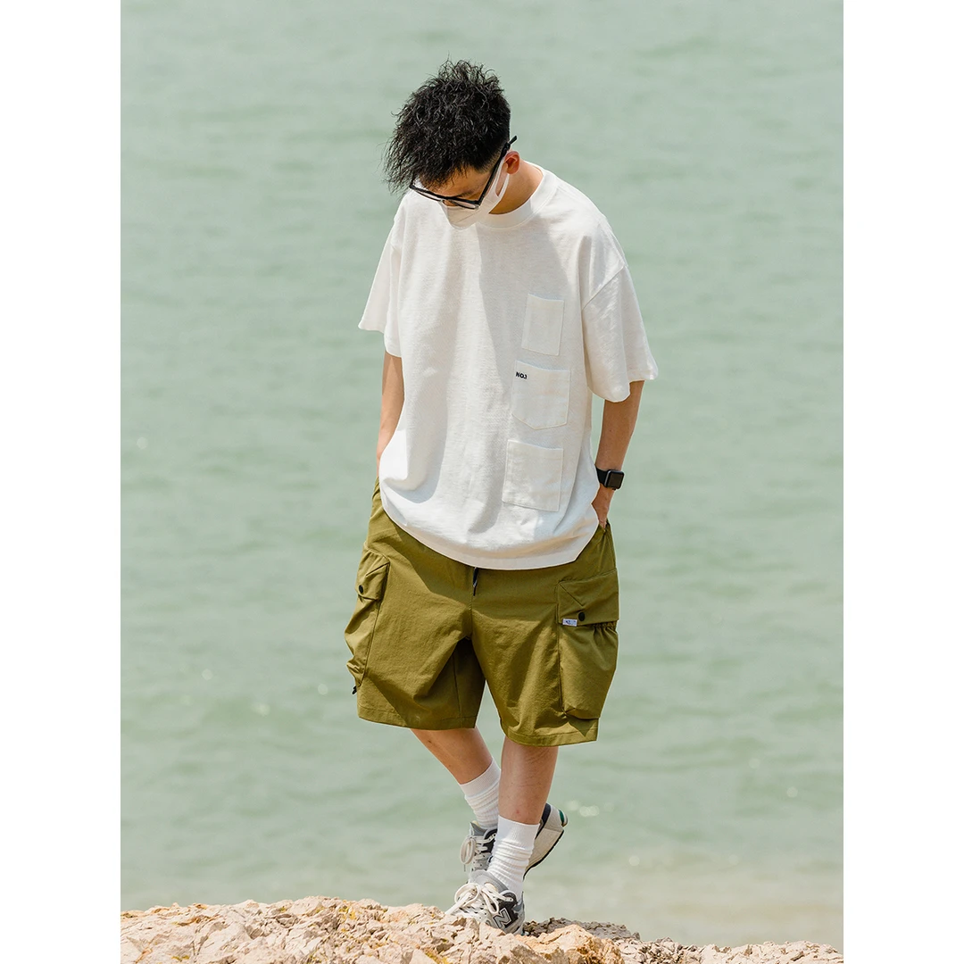 夏季新款日系多口袋宽松短袖休闲港风百搭潮流情侣T恤 LF23153清
