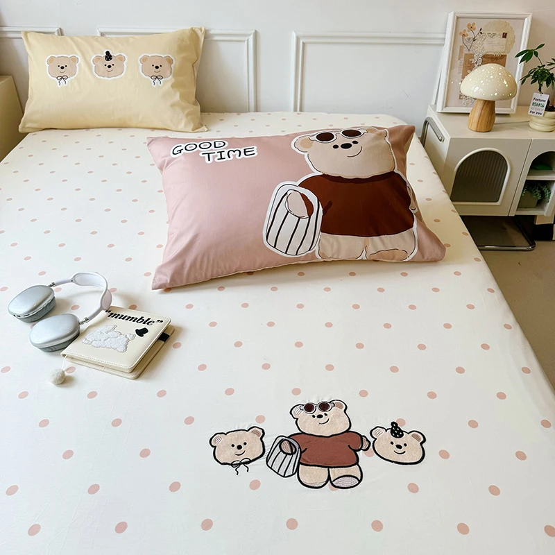 100全棉刺绣床笠单件学生宿舍床垫保护罩防滑纯棉床罩防尘三件套