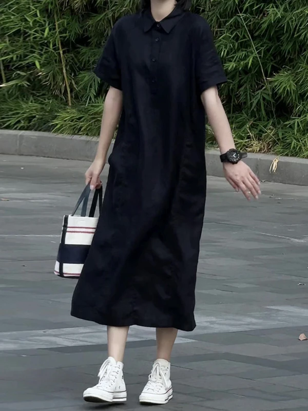 polo领连衣裙2025夏季时尚短袖简约轻奢高级感薄款百搭通勤中长裙