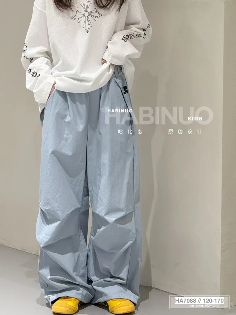 2025哈家男童女童显瘦工装休闲裤束脚设计遮肉直筒裤慵懒风百搭