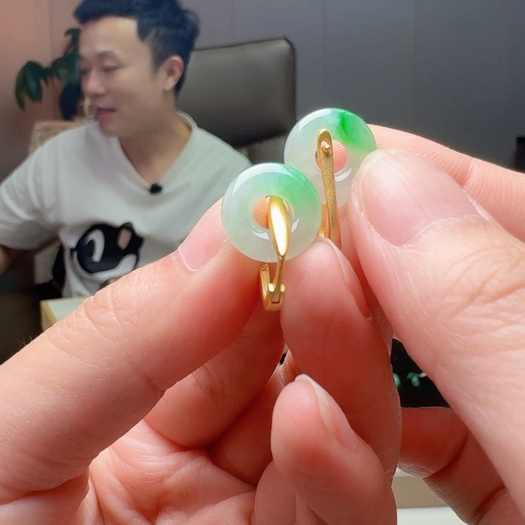 翡翠银S925镶嵌耳饰天然