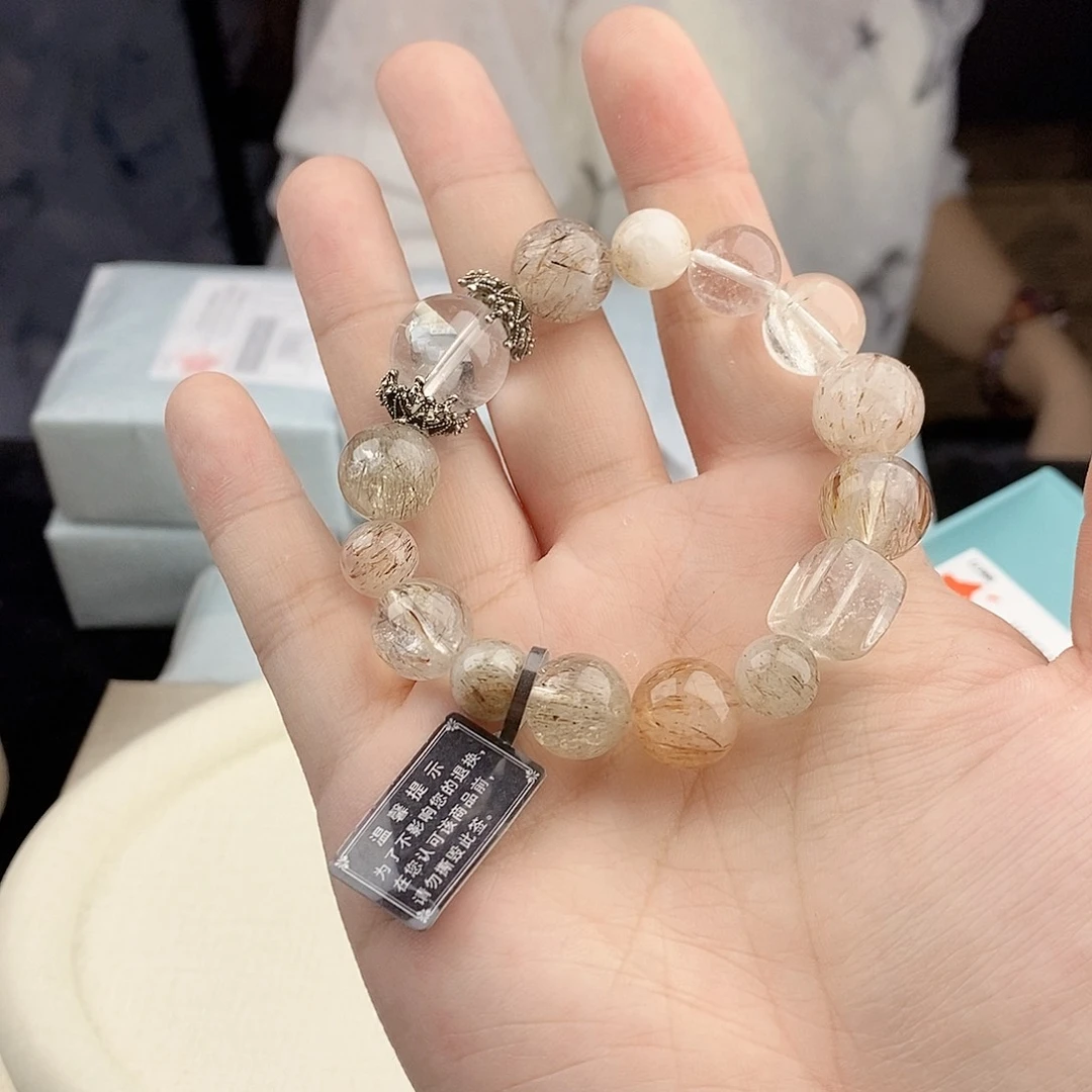 水晶手链银S925镀金镶嵌