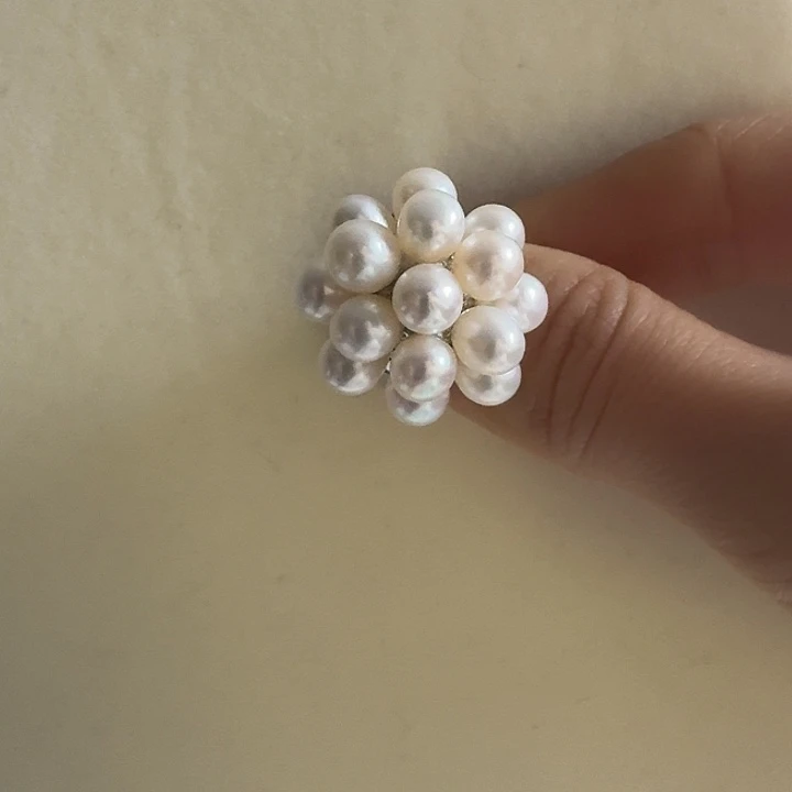 戒指淡水珍珠银S925镶嵌白葡萄戒指