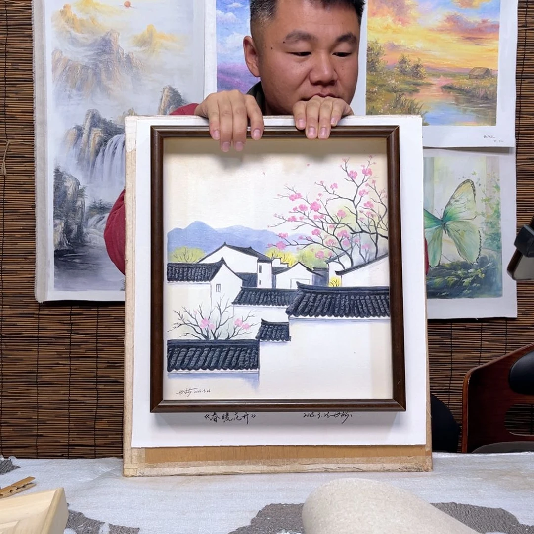 油画行路人小院绘画作品竞拍