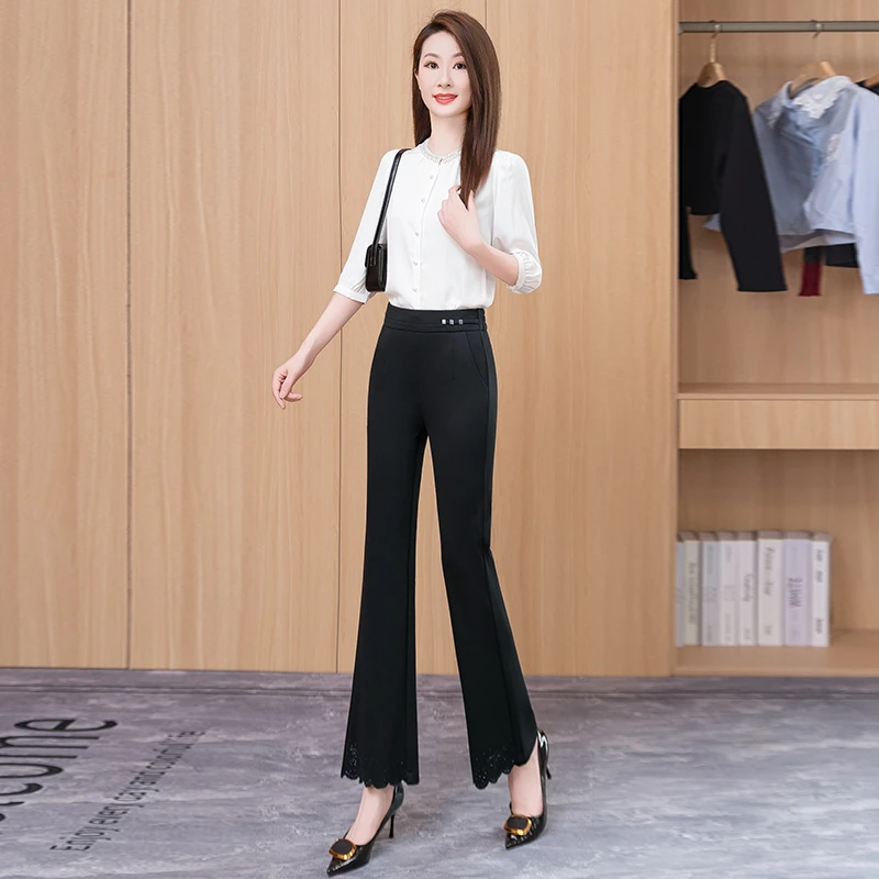 V/雅鹿2025新款蕾丝花边喇叭裤子显瘦百搭微喇裤女秋季爆款休闲裤