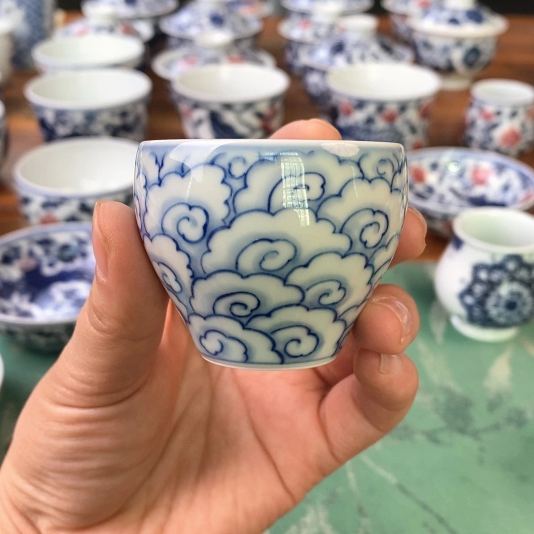 瓷片景德镇手绘陶瓷青花卷云