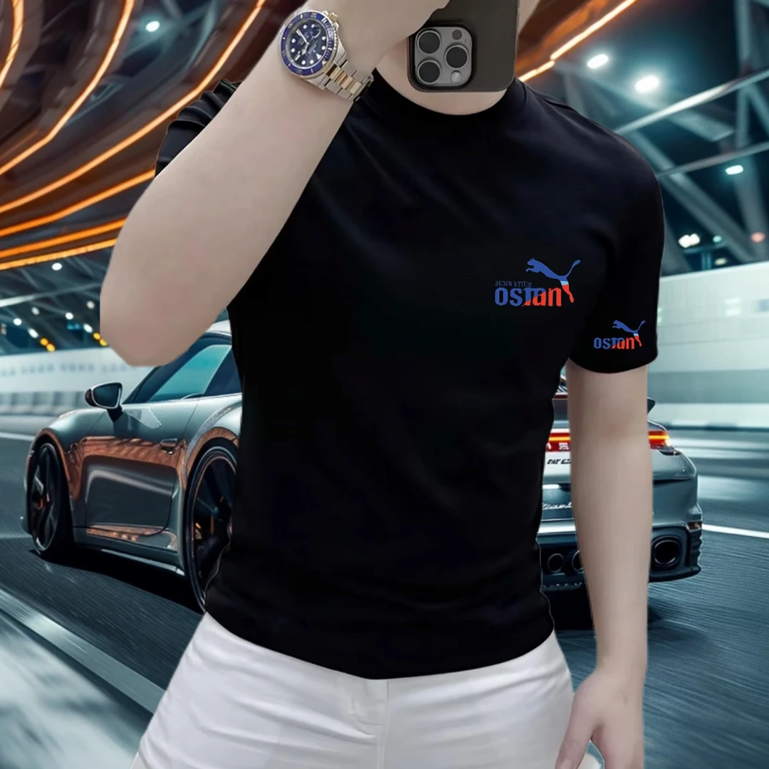 夏季短袖T恤上衣男士透气印花轻奢痞帅高品质修身百搭半袖凉感短t