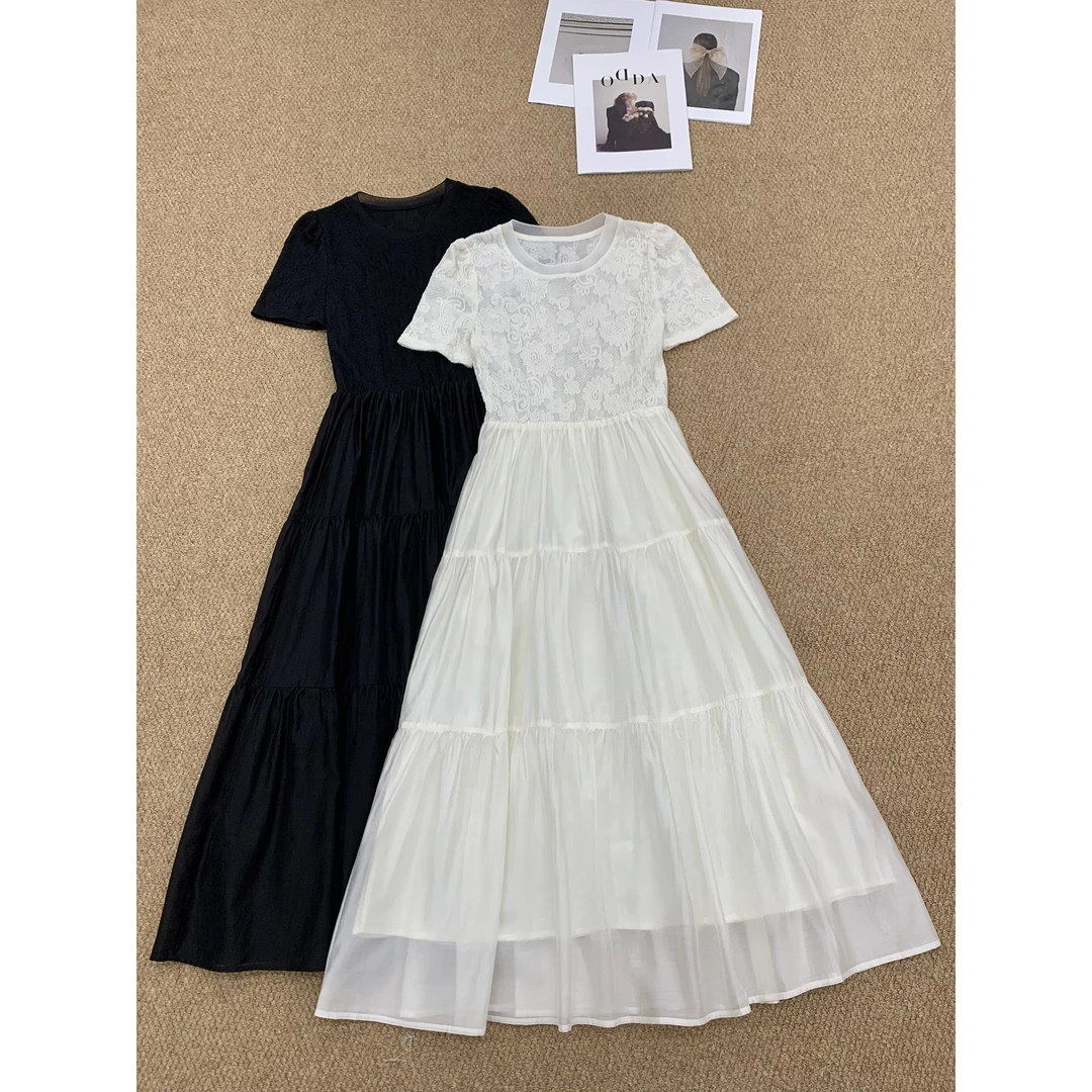 KIKI严选：13616-66家欧货南油夏季圆领重工勾花轻奢连衣裙