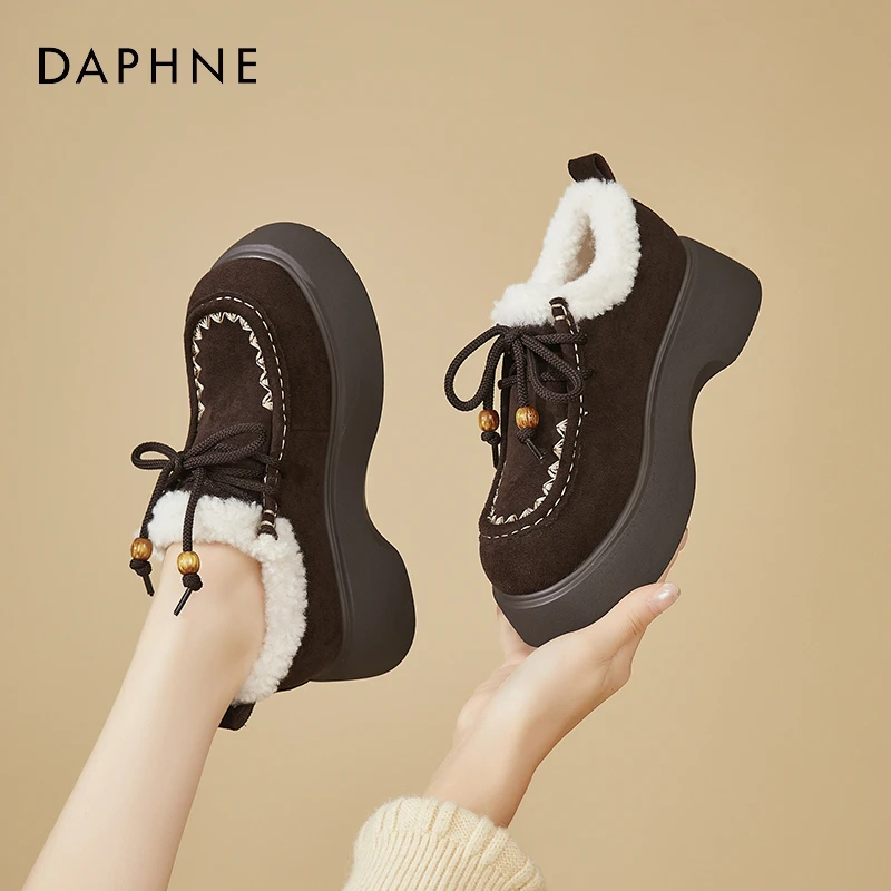 达芙妮复古低帮雪地靴女2025冬季明星同款百搭鞋子加绒保暖毛毛鞋
