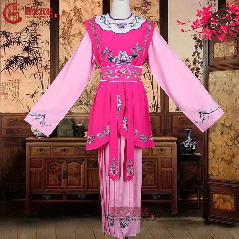 戏曲古装花旦戏剧春草闯堂服装小姐丫鬟套装服饰绉料防手绣工艺