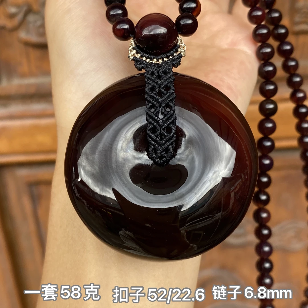 【小伊琥珀】58克黑加仑平安扣一套