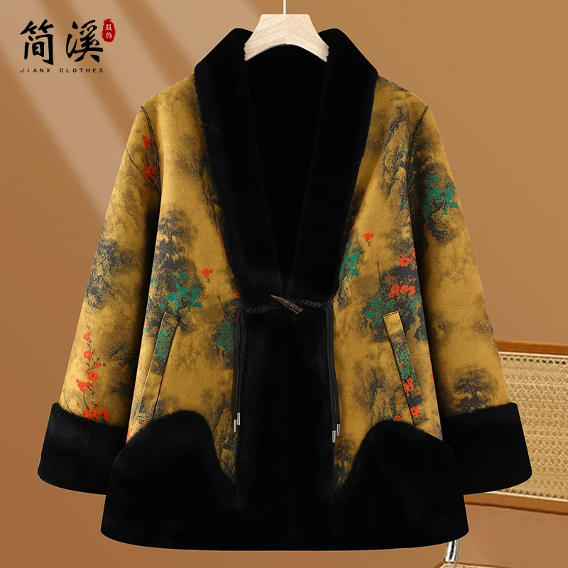 奶奶装冬装棉衣加绒加厚棉服中老年新款妈妈装新中式保暖外套