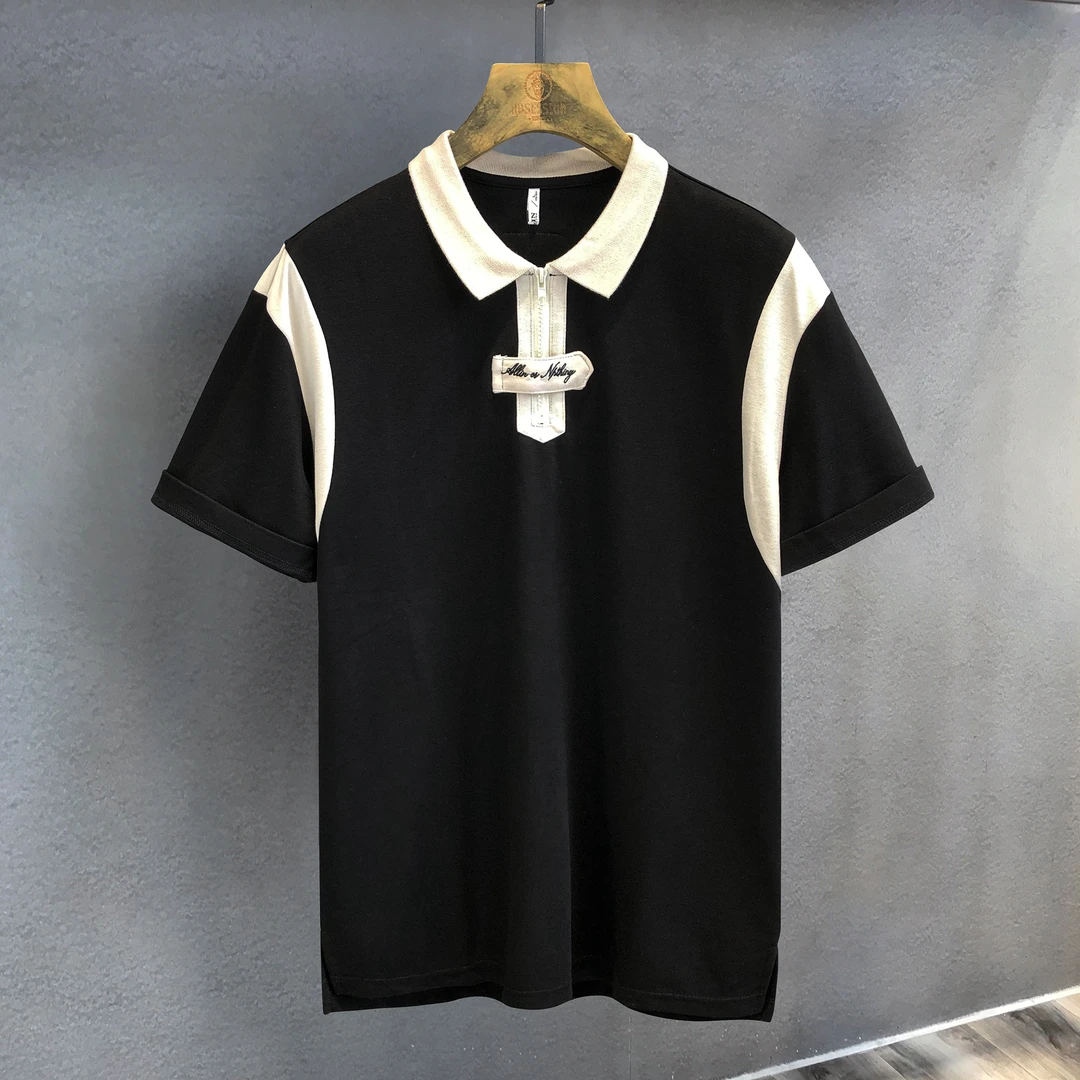 DeweLvum亲肤透气运动拼接短袖Polo衫男宽松休闲翻领T恤上衣男装