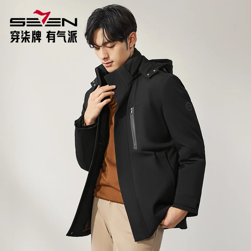 十一专享【保暖时尚】柒牌男款外穿厚款冬季加绒秋冬连帽127E70650