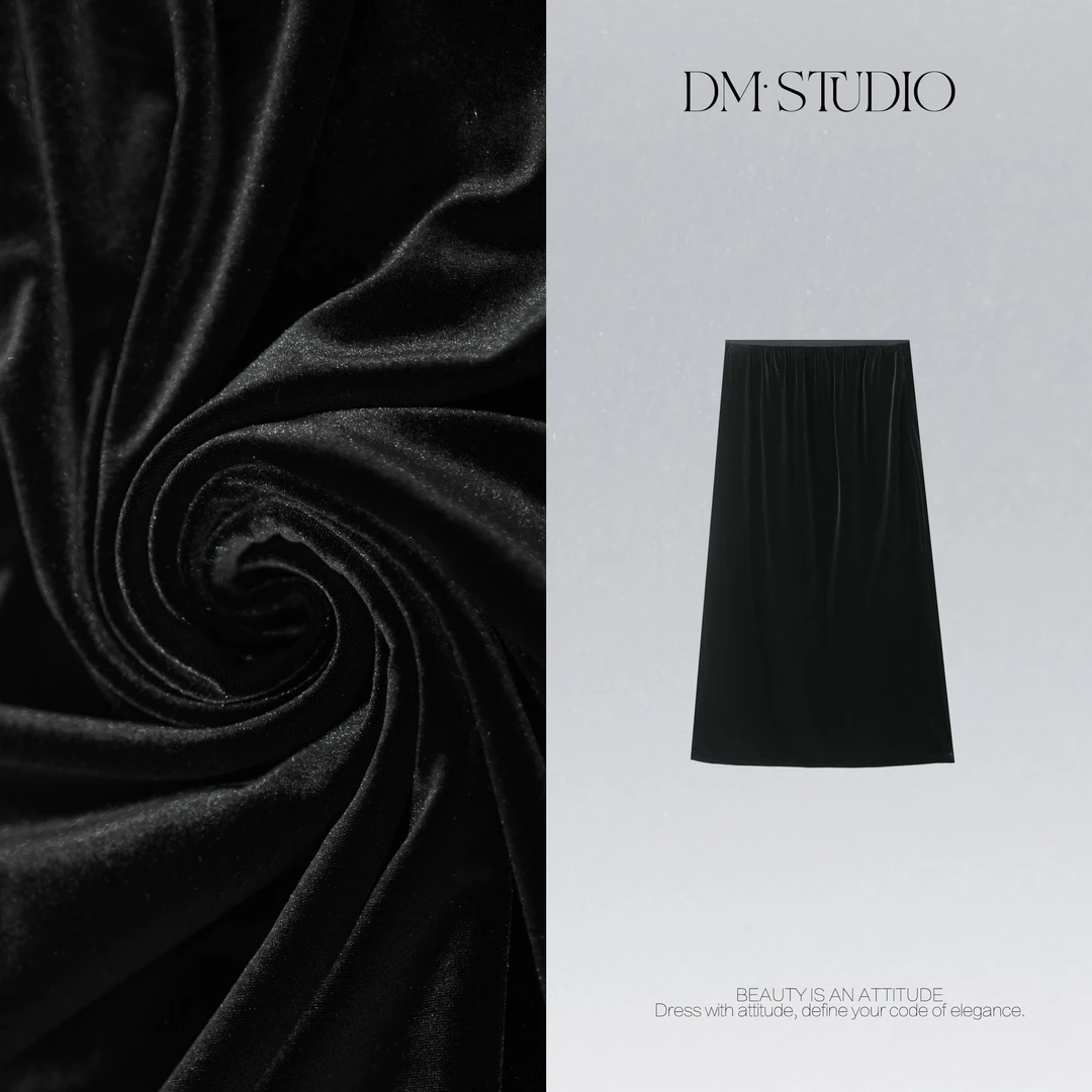 DEDM•STUDIO/复古精致感百搭气质松紧腰丝绒半身裙2508BSQ/89010