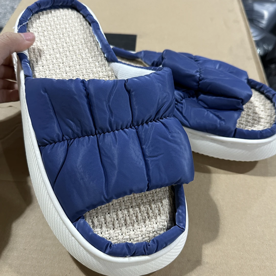 男款藏蓝色鱼嘴麻底家居拖鞋 尺码可选